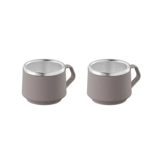 Conjunto 2 Xicaras Café Chá Tramontina Inox Empilháveis Térmicas Cinza 80 ml