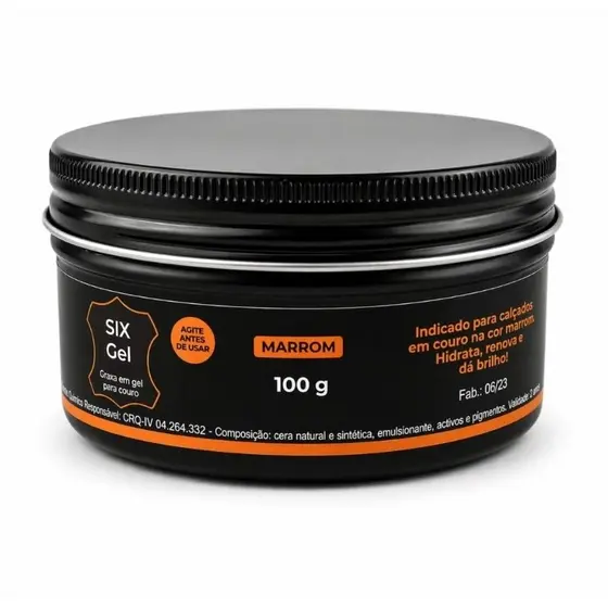 SIX Gel GRAXA EM GEL MARROM 100 g  PARA COURO  EMBALAGEM PREMIUM