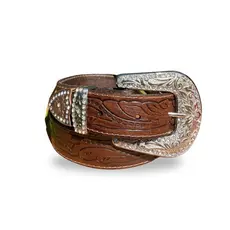 Cinto Muladeiro Feminino Country Com Detalhes Em Brilho Strass Couro Legitimo