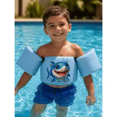 Kit Piscina Praia Infantil Menino Boia Colete Tubarao Sapatilha Aquática NEOPRENE
