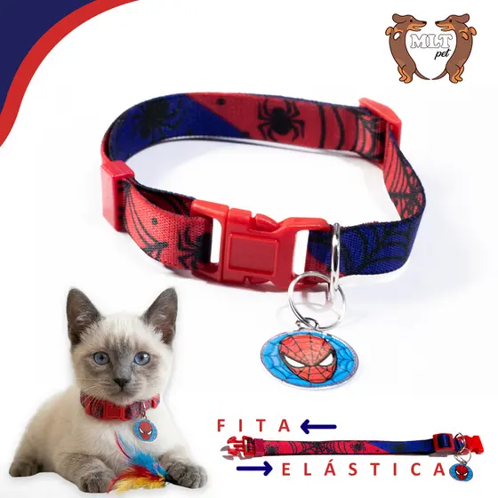 Coleira elástica personagens Mlt Pet para gato ajustável anti-enforcamento