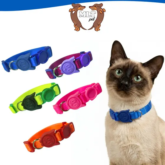 Coleira regulável para gato MLT PET fecho anti - enforcamento Liso rosa azul