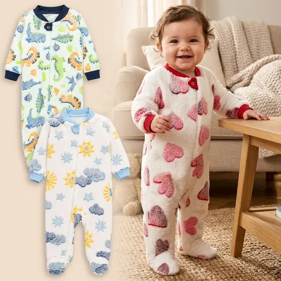 Macacão Fleece Bebê Estampado Zíper Solinha Antiderrapante Até 24m