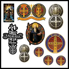 10 Adesivos São Bento medalhão e cruz sagrada