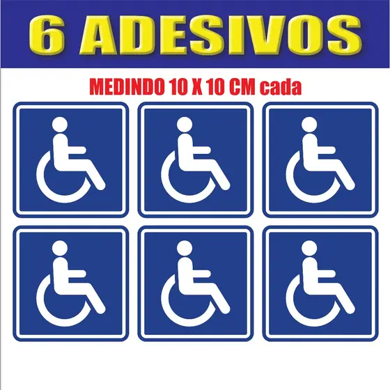 kit 6 Adesivos Deficiente Físico Cadeirante 10x10cm cada