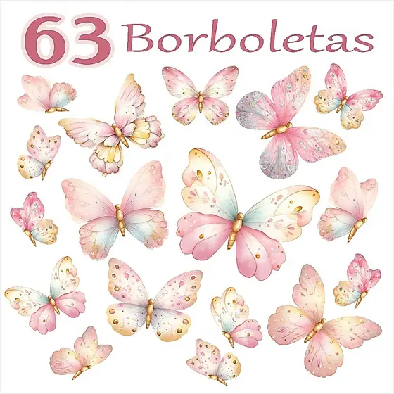 Cartela Adesivos de Borboletas Aquarela Quarto Infantil Decoração - Adesivo