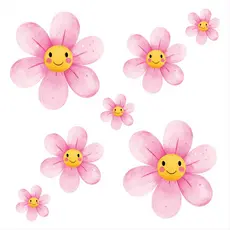 Kit 60 Adesivos De Parede Infantil Margarida Flor Flores Menina Bebê Quarto Jardim Rosa claro