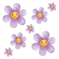 Kit 60 Adesivos De Parede Infantil Margarida Flor Flores Menina Bebê Quarto Jardim Lilás