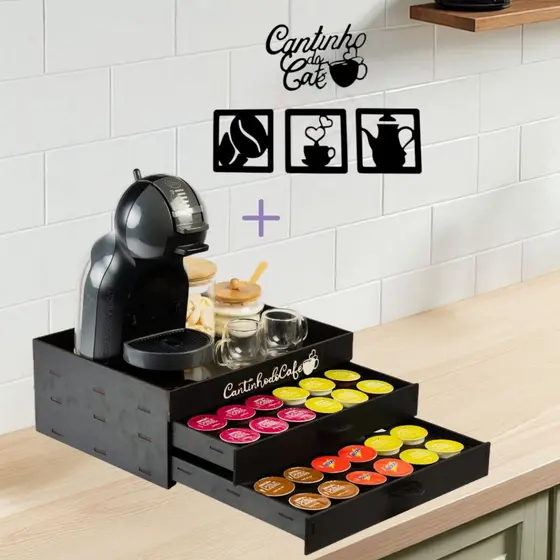 Bandeja Porta 48 Capsula Suporte 2 Gaveta Embutida Compatível Com Dolce Gusto Para Cantinho do Cafe