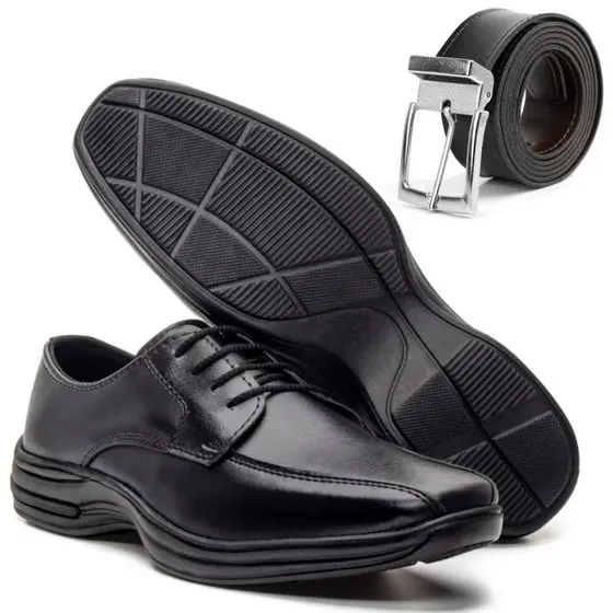 Sapato Social De Amarrar Estiloso Confort Trabalho + Cinto