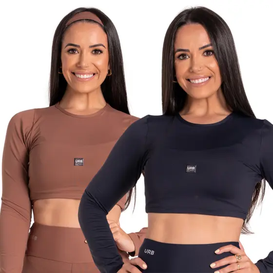 Cropped manga longa pra academia com proteçao uv solar gola redonda