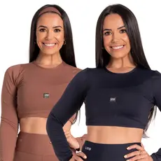 Cropped manga longa pra academia com proteçao uv solar gola redonda