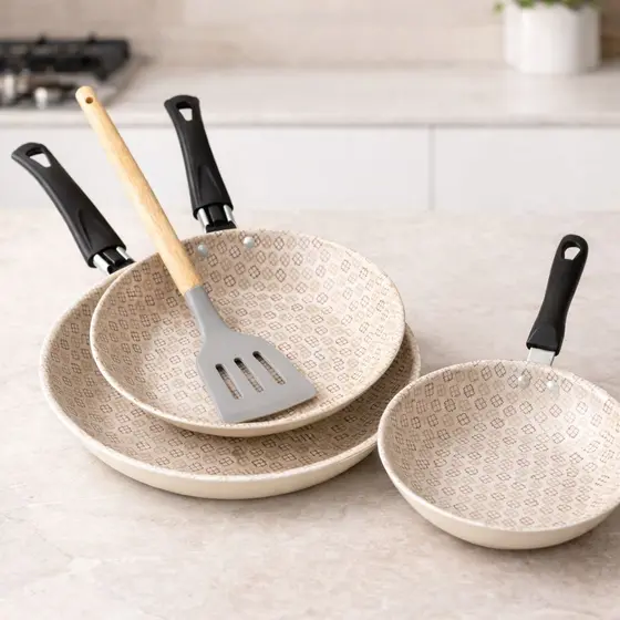 Conjunto Frigideiras Antiaderente Teflon Creme 4pcs