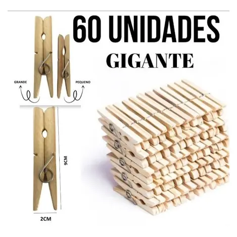 Prendedores De Roupa Madeira Pregador Kit 60 Unidades Barato