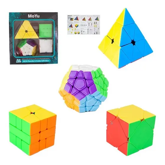 Kit 4 Cubo Mágico Profissional Megamix Pyraminx Skewb Square