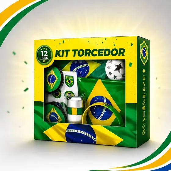 Kit Torcedor Brasil Copa - 12 Itens Completo Com Bandeira