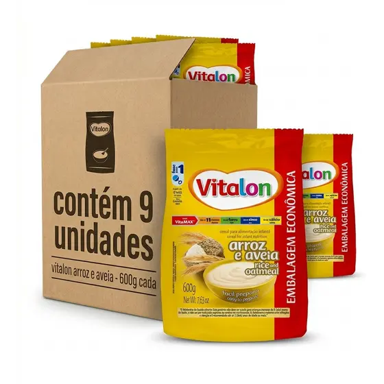 Kit 9 Unidades Mingau Arroz e Aveia Vitalon - 600g (Caixa Fechada)