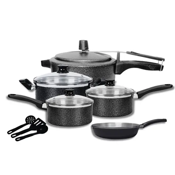 Conjunto Kit Jogo De Panelas e Caçarolas 8 Peças com Tampa de Vidro