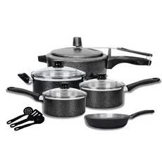 Conjunto Kit Jogo De Panelas e Caçarolas 8 Peças com Tampa de Vidro