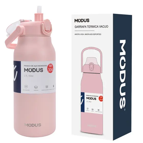 MODUS Garrafa Térmica 1.7 litros De Grande Capacidade Em Aço Inoxidável Com Canudo
