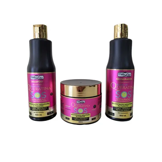 Kit Banho de Queratina Vithafios Shampoo/Condicionador/Máscara - 500ML