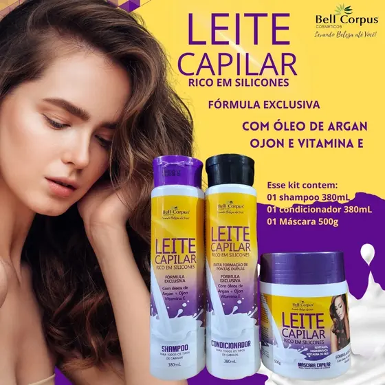 KIT LEITE CAPILAR -3PÇS- 380ML- BELL CORPUS