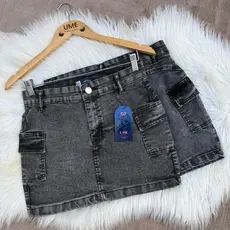 Saia Cargo Marmorizada Preta Lycra Curta Saia Grafite Cintura Alta Levanta Bumbum Barata Plus Size