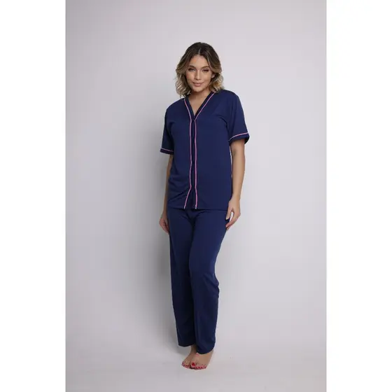 Pijama Blogueira Feminino Americano Manga Curta e Calça Meia Estação