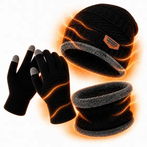 Kit De Frio Luva Touch Touca e Protetor De Pescoço Forrada Cachecol e Gorro Termico