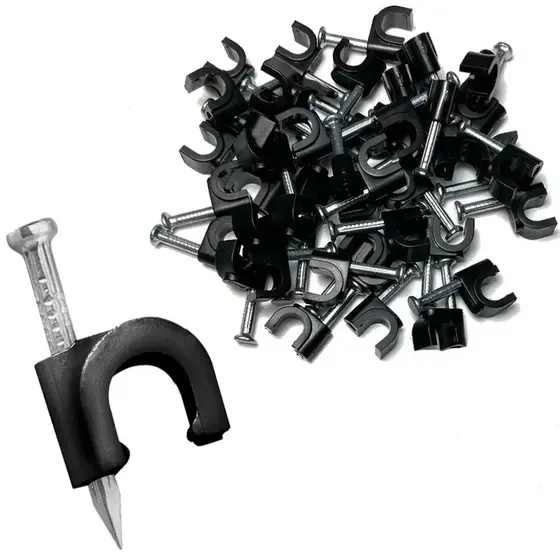 100pcs Grampo Fixa Fio Cabo Coaxial Miguelao 6mm Preto
