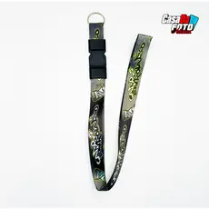 Chaveiro Cabo Enrolado Preto e Verde com engate Rápido Moto Cordão Tirante Pescoço Crachá