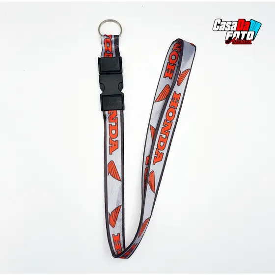 Chaveiro Honda Cinza e Vermelho com engate Rápido Moto Cordão Tirante Pescoço Crachá