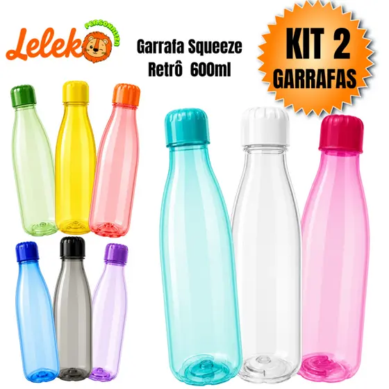 Kit 2 Garrafa Squeeze Retrô  minimalista 600ml – Escola, Passeio, treino e Lembrancinha