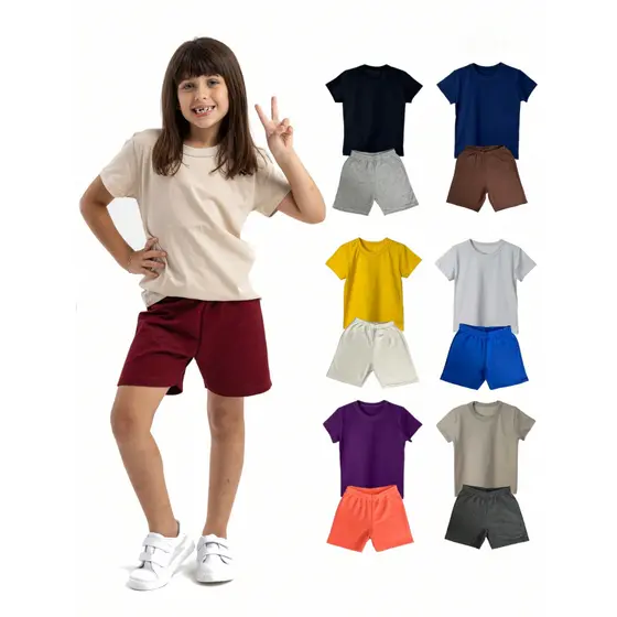 Kit 14 Peças Conjunto Infantil Menina Verão Camiseta e Shorts Fresco Cores Sortidas