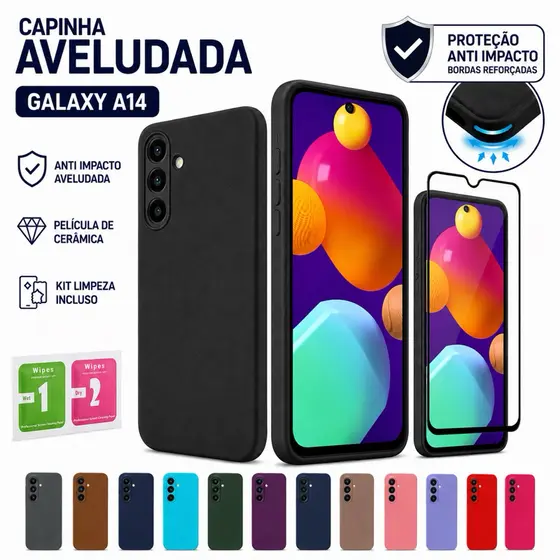 Capinha Capa Galaxy A14 Anti Impacto Aveludada + Película de Cerâmica