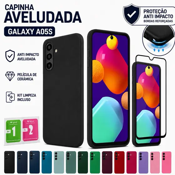 Capinha Capa Galaxy A05s Anti Impacto Aveludada + Película de Cerâmica