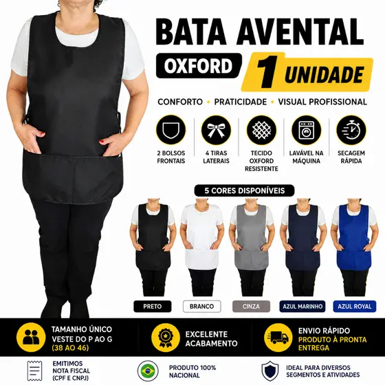 Bata Avental Oxford Feminino Com Bolso Amarra Lateral Cozinha Salão Limpeza