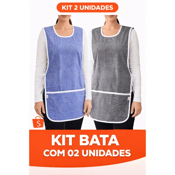 Kit 02 Bata GG Grande Xadrez Avental Jaleco Reforçada Bolso Uniforme