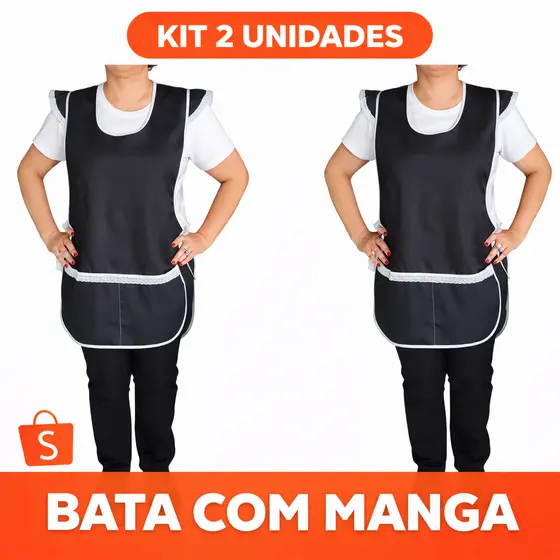Kit 02 Bata Avental Jaleco Uniforme Manga Renda Babado