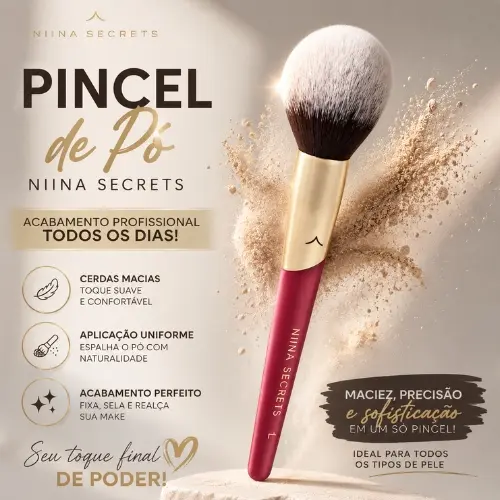 Pincel De Maquiagem Para Pó Niina Secrets Eudora - Pincel Profissional para aplicação de Pó solto ou Compacto