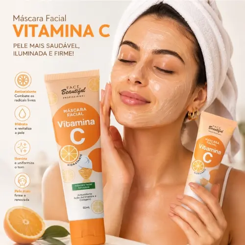 Máscara Facial com Vitamina C Face Beautiful - Firmado e iluminadora