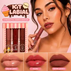 Kit Labial Sarah's Beauty - Gloss, Brilho Labial e Batom Cor 02