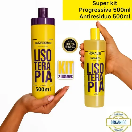 Kit Progressiva 500ML Lisoterapia Sem Formol Orgânica + Shampoo Anti-Resíduos 500ml Envio Imediato