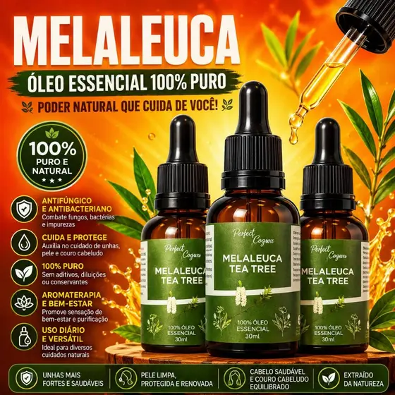 Óleo Essencial De Melaleuca Tea Tree 100% Puro 30ml Contra Micose Acne
