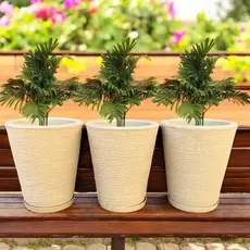 Kit 3 Vasos Decorativos Coluna Redonda Texturizada Em Polietileno Para Planta Ou Flor Com Prato