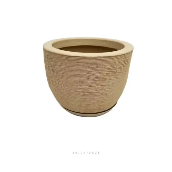 Vaso Pequeno Decorativo Redondo Texturizado em Polietileno 20 x 25 Acompanha Prato Coletor
