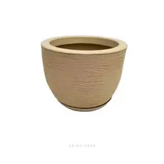 Vaso Pequeno Decorativo Redondo Texturizado em Polietileno 20 x 25 Acompanha Prato Coletor
