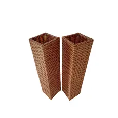 Kit 2 Vasos Torre Alto Quadrado Decorativo Planta Artificial Arranjos 65 cm x 15cm x 15cm para Flores em Fibra Sintética
