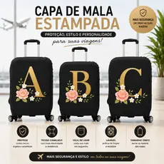 Capa Protetora de Mala de Viagem Personalizada Inicial Canelado Preto Premium Promoção