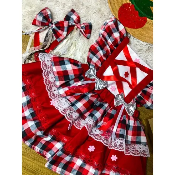 romper xadrez junino body junino jardineira junina vestido infantil junino